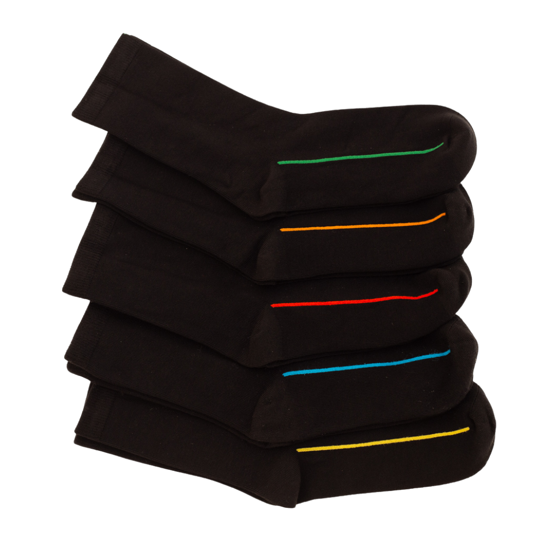 Seamless Feel Classic Socks with Guiding Line Black (Pack of 5)