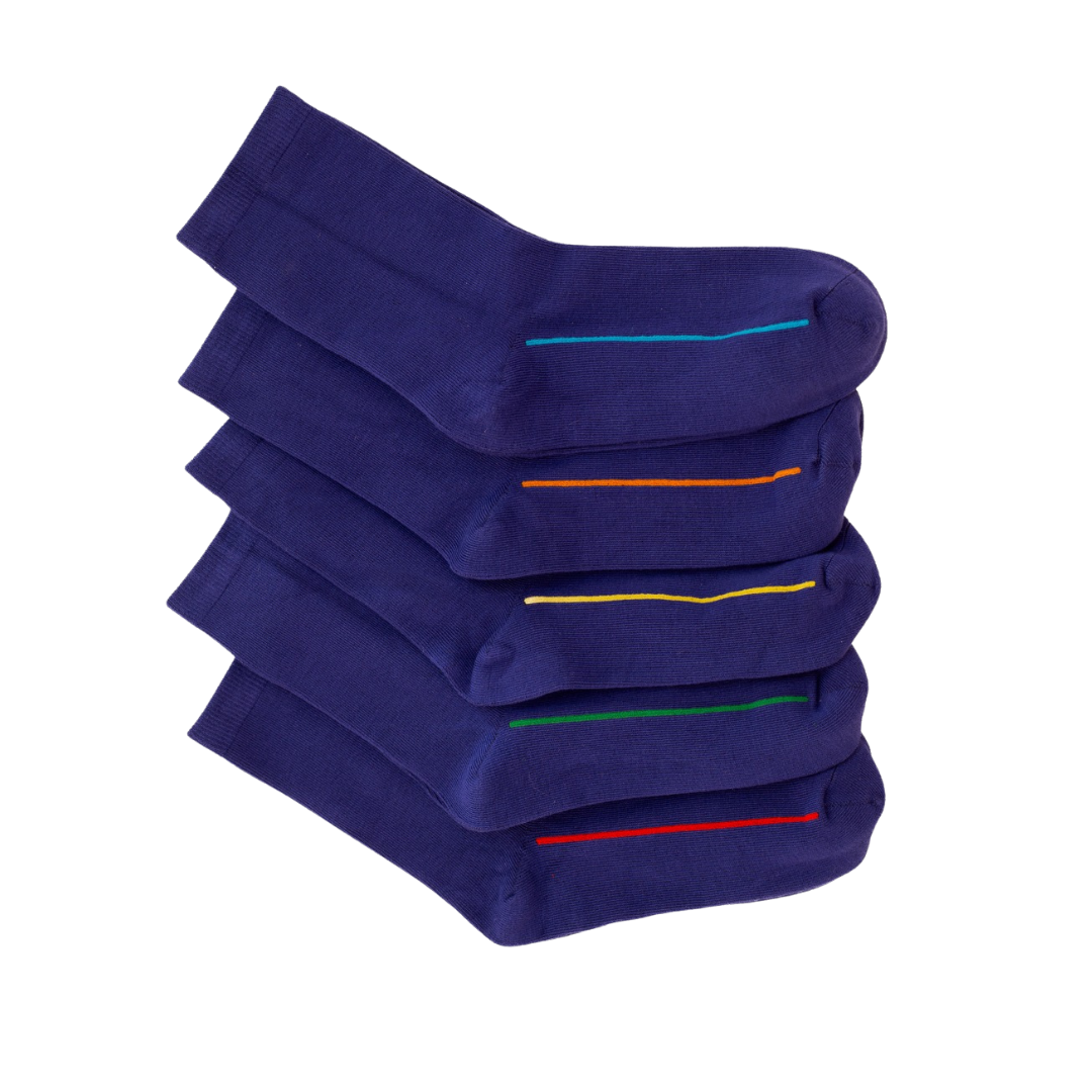 Seamless Feel Classic Socks with Guiding Line in Blue(Pack of 5)