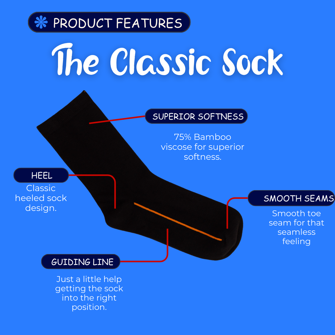 Seamless Feel Classic Socks with Guiding Line Black (Pack of 5)
