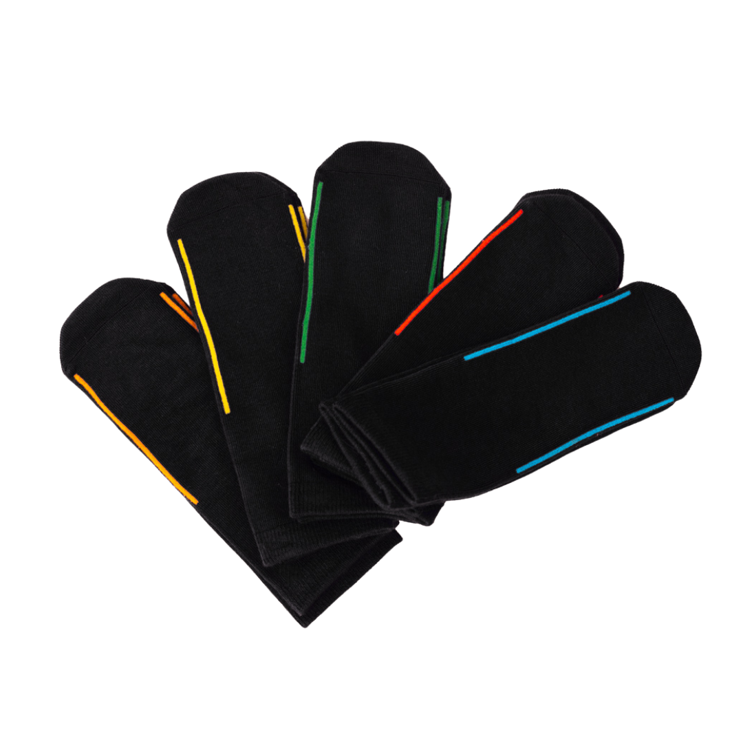 Seamless Feel Easy-on Socks with Guiding Line Black (Pack of 5)