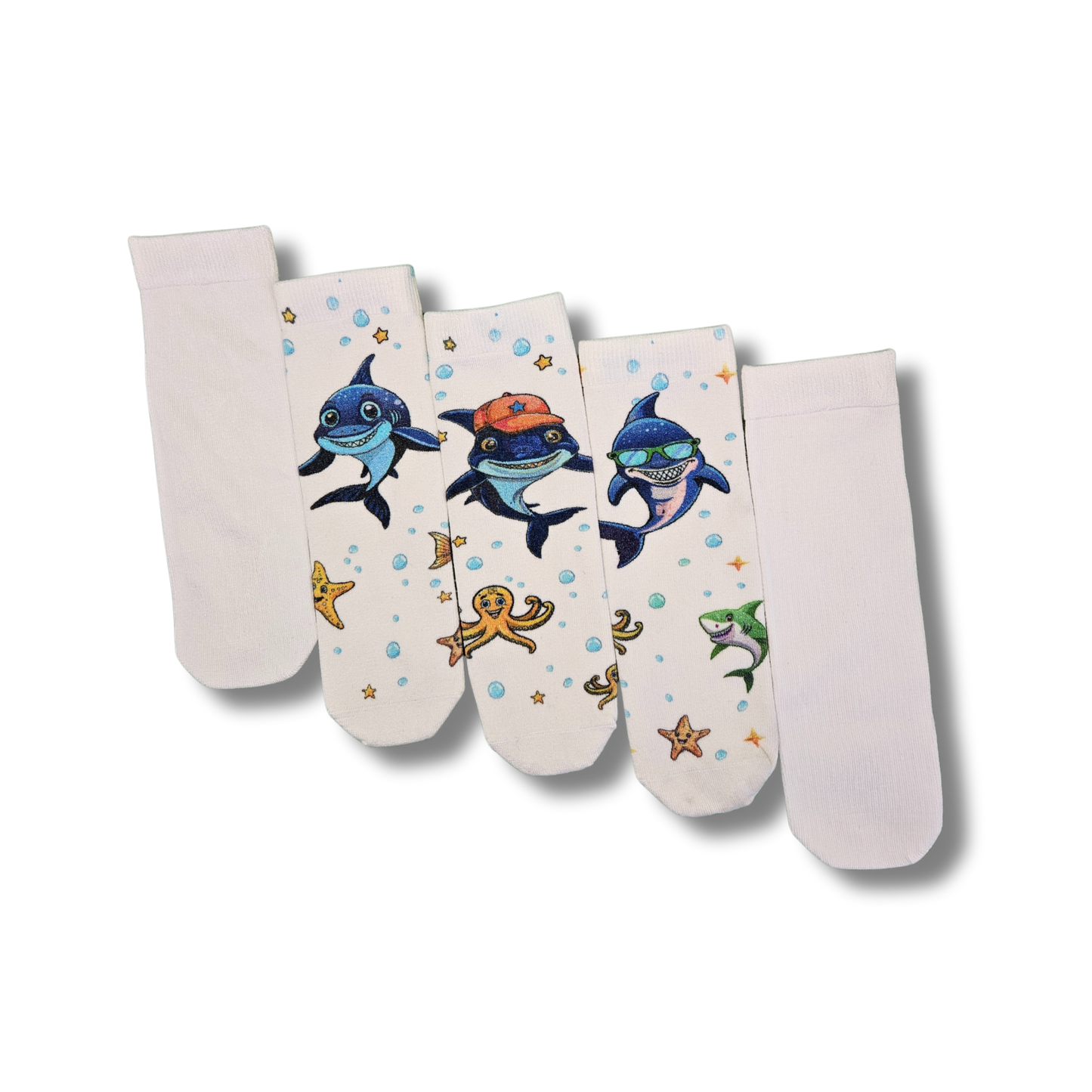 Seamless Feel Printed Sensory Socks Shark (Pack of 5)