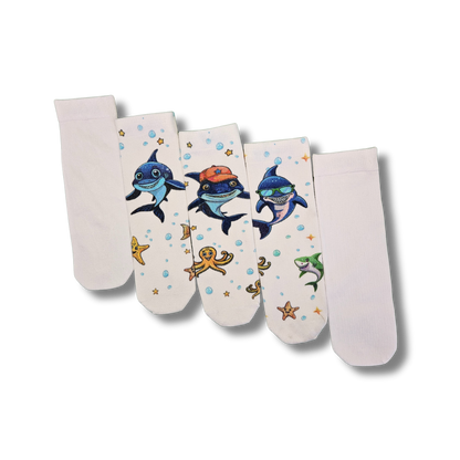 Seamless Feel Printed Sensory Socks Shark (Pack of 5)