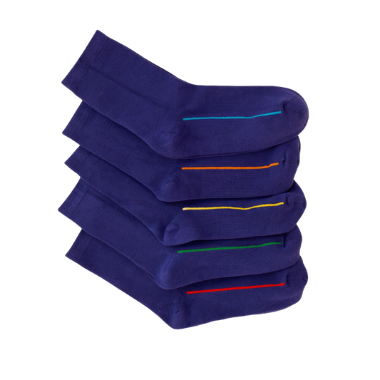 Seamless Feel Classic Socks with Guiding Line in Blue(Pack of 5)