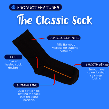 Seamless Feel Classic Socks with Guiding Line Black (Pack of 5)