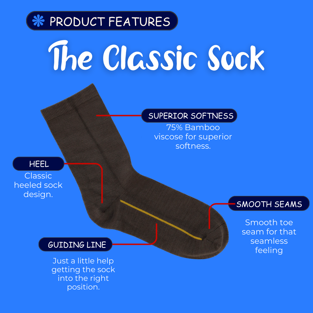Seamless Feel Classic Socks with Guiding Line Grey (Pack of 5)