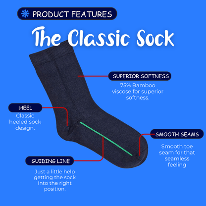 Seamless Feel Classic Socks with Guiding Line in Navy (Pack of 5)