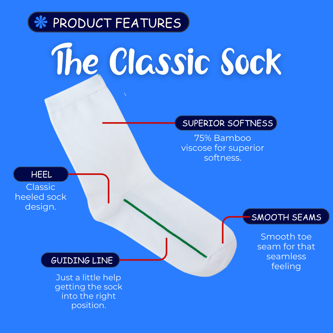 Seamless Feel Classic Socks with Guiding Line White (Pack of 5)