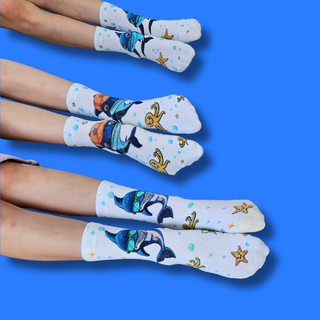 Seamless Feel Printed Sensory Socks Shark (Pack of 5)