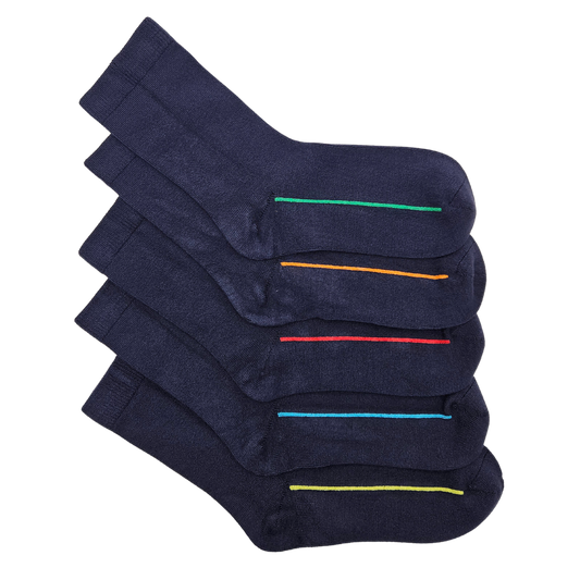 Seamless Feel Classic Socks with Guiding Line in Navy (Pack of 5)